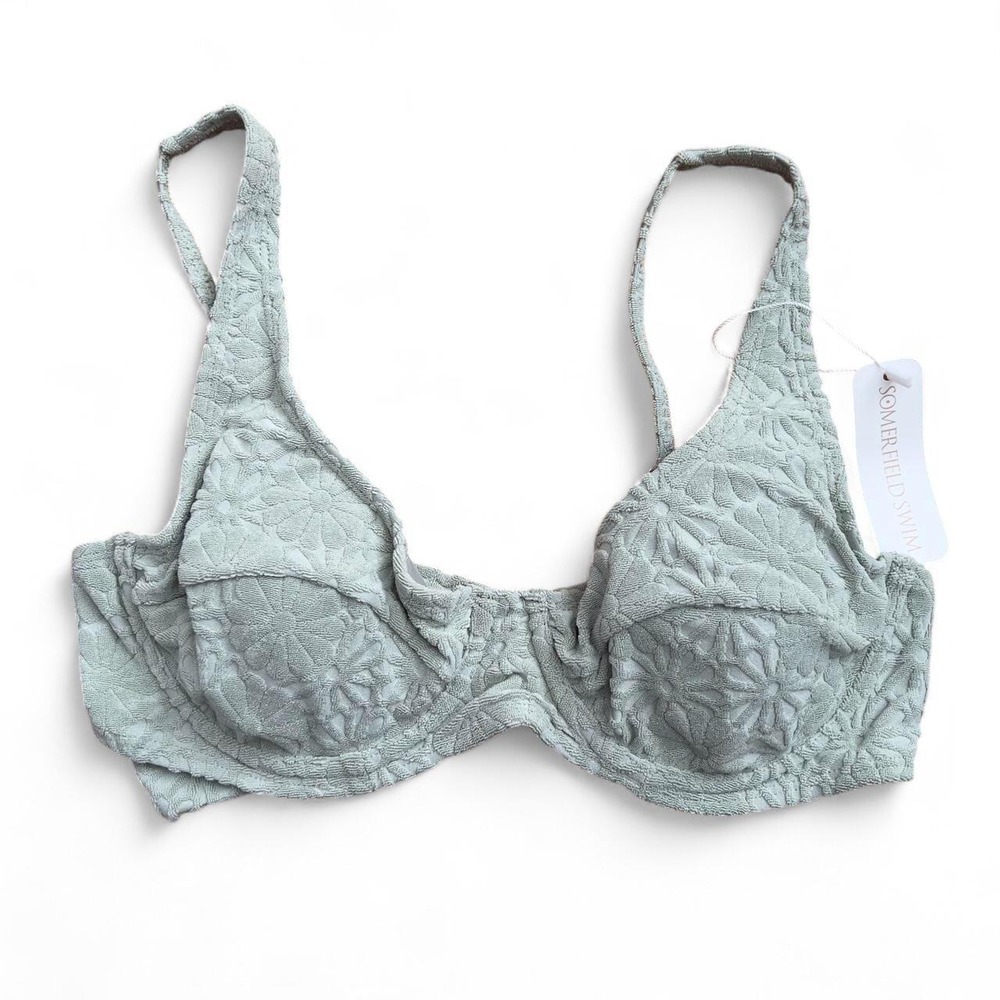 Somerfield Swim Capri Bikini Top Textured Floral Underwire Mineral Sage Green L